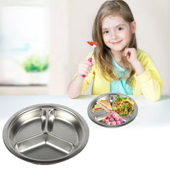 Stainless Steel Divided Toddler Plate, 3 Compartment Baby Feeding Dishwasher Safe Plates, 2 Size A