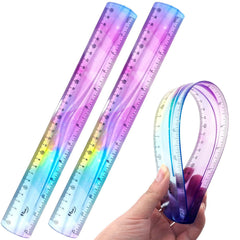1 Pc Flexible Ruler Bendable Soft Plastic Gradient Color Ruler with Centimeters and Inches for Students Classroom Office, 12 Inch 30cm, Light Blue