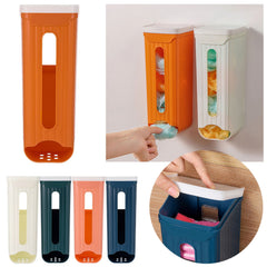 Wall Mounted Storage Box with Lid, Punch Free Plastic Shopping Bag Holder for Kitchen, Blue, Rectangular