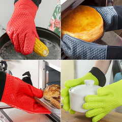 Silicone Oven Mitts Heat Resistant Non Slip Five Finger Baking Gloves for Microwave BBQ Cooking, Red