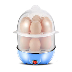 1 Pack Egg Steamer Electric Double Layer Egg Cooker Multifunction Breakfast Machine Stainless Steel with Cooking Trays, Blue