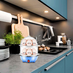 1 Pack Egg Steamer Electric Double Layer Egg Cooker Multifunction Breakfast Machine Stainless Steel with Cooking Trays, Blue