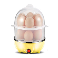 Egg Steamer Electric Egg Cooker Double Layer Breakfast Machine Multifunction Stainless Steel Steaming Tray, Yellow, 1 Pack
