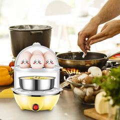 Egg Steamer Electric Egg Cooker Double Layer Breakfast Machine Multifunction Stainless Steel Steaming Tray, Yellow, 1 Pack