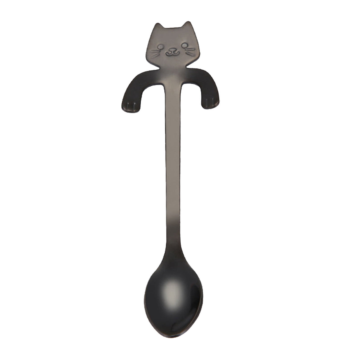 1 Piece Stainless Steel Cat Spoon, Short Handle Coffee and Dessert Spoon for Tea, Hot Chocolate and Kitchen Use, Black