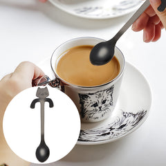1 Piece Stainless Steel Cat Spoon, Short Handle Coffee and Dessert Spoon for Tea, Hot Chocolate and Kitchen Use, Black