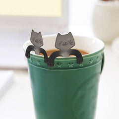 1 Piece Stainless Steel Cat Spoon, Short Handle Coffee and Dessert Spoon for Tea, Hot Chocolate and Kitchen Use, Black