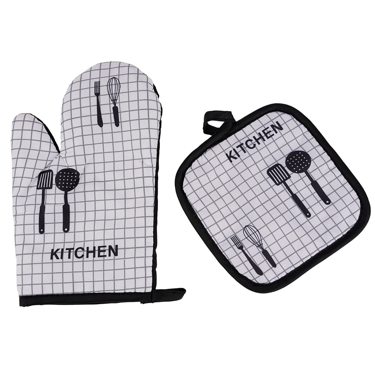 2 Pcs Oven Mitts and Pot Holders Set, Heat Resistant with Soft Cotton Lining and Non-Slip Surface for Baking Cooking BBQ, Includes 1 Oven Glove and 1 Insulation Pad