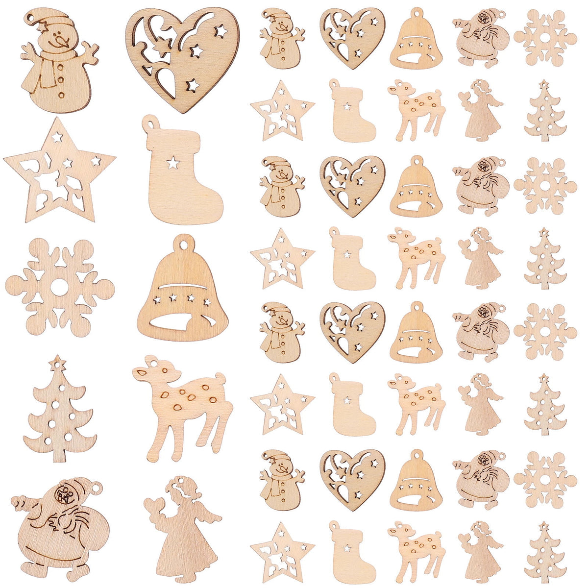 100Pcs Christmas Wooden Cutouts Ornaments Unfinished Wood Slices for DIY Craft Decorations