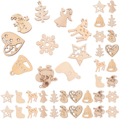 100Pcs Christmas Wooden Cutouts Ornaments Unfinished Wood Slices for DIY Craft Decorations