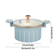 8 L Vacuum Pressure Cooking Pot with Lid, Multifunctional Iron Soup Pot for Boiling, Stewing, 38.5 x 26 x 14 cm, Blue