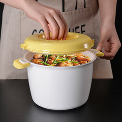 Microwave Rice Cooker, Microwavable Food Container, Plastic Steamer Cookware for Rice, Pasta, Vegetables, Soups, Yellow, 8.27" x 5.51"