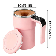 Self-Stirring Magnetic Coffee Mug with Temperature Display, Automatic Mixer for Coffee, Tea and Shakes, 304 Stainless Steel Liner, Pink