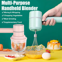 Cordless Electric Hand Mixer and Mini Food Chopper with Whisk Attachment for Eggs, Cream, Garlic and Kitchen Prep, 5.1 cm, Black