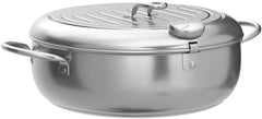 Stainless Steel Deep Fryer Pot with Basket for Tempura, Chips and Fried Foods, Suitable for Induction and Gas Cooktops, 20 cm, Silver