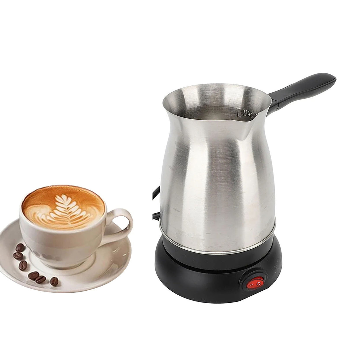 5 to 6 Cup Electric Turkish Greek Coffee Maker Machine, Stainless Steel Coffee Pot, 600ML