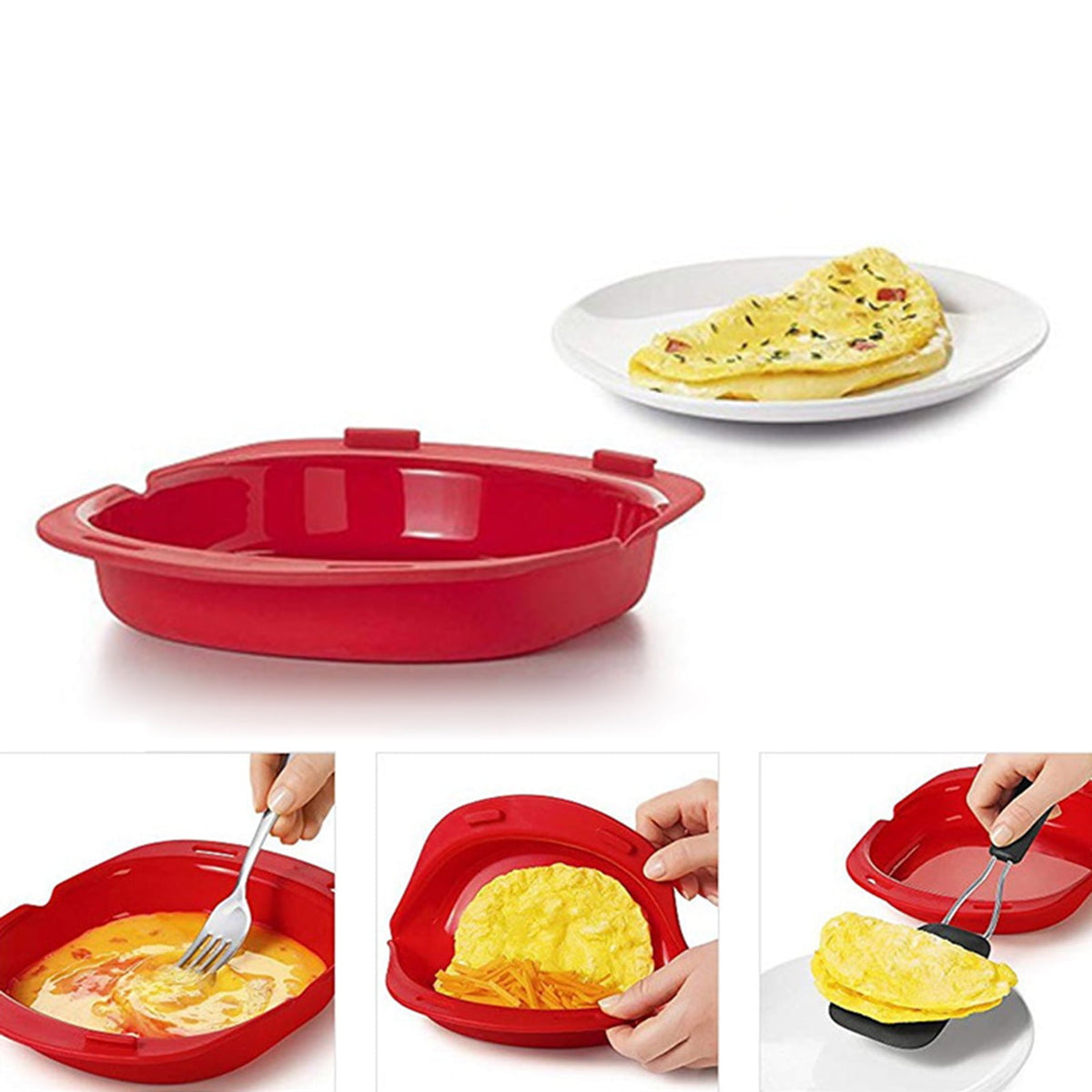 Silicone Omelette Maker Microwave Oven Non Stick Egg Roll Baking Pan, Red