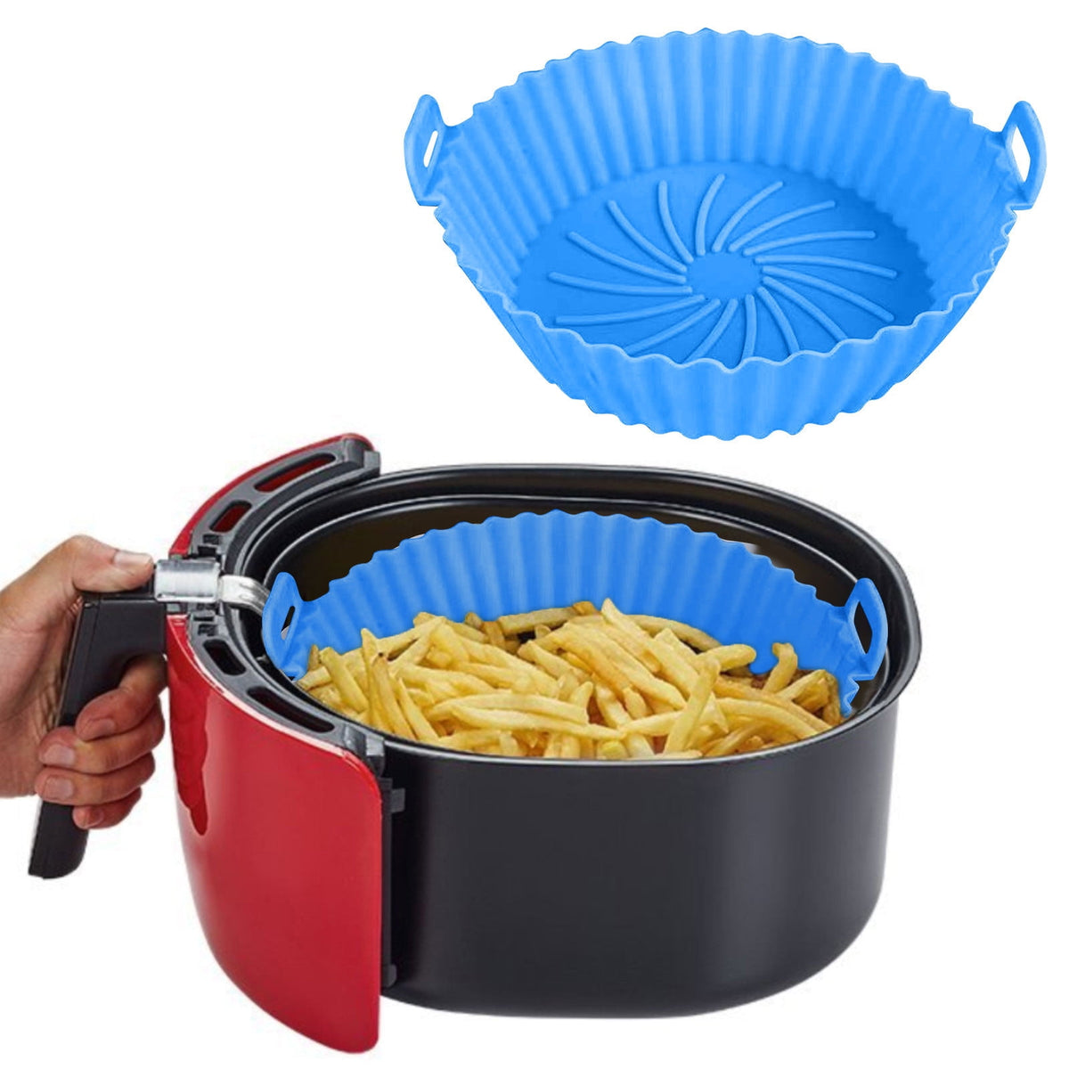 Silicone Air Fryer Liners, Reusable Air Fryer Silicone Baking Tray Pot, Round Non Stick Air Fryer Pan Accessories, Blue