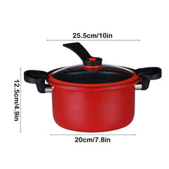 Nonstick Ceramic Sauce Pan with Lid, Twist and Lock Handles, Micro Pressure Cooker for Stovetops, Easy to Clean, Red