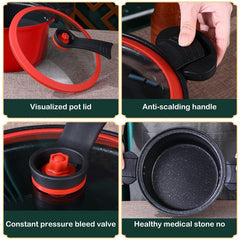 Nonstick Ceramic Sauce Pan with Lid, Twist and Lock Handles, Micro Pressure Cooker for Stovetops, Easy to Clean, Red