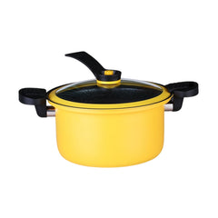 Nonstick Ceramic Coated Sauce Pan with Lid, Twist and Lock Handles Micro Pressure Cooker, Versatile Easy to Clean Cookware for Stovetops, Yellow