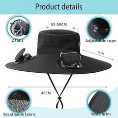 Solar Fan Hat Wide Brim Sun Hat with USB Charging Fan Removable Outdoor Fishing Hat for Men Women, White