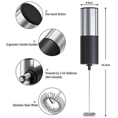 Electric Battery Powered Foam Maker For Coffee Durable Mini Drink Mixer Food Grade Material, Silver + Black