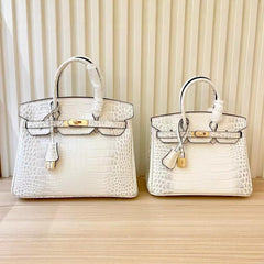 2025- Euro-american Elegant Crocodile Leather Handbag Bag - Birkin 30,white ,palladium Hardware