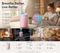 USB Mini Humidifier 300ML Dual Cotton Wicks Black Boxed, Bedroom Gift