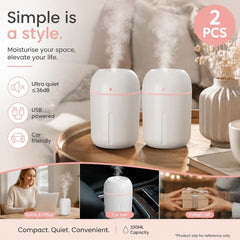 2 Pack Water Drop Humidifier 330ML White, Home Decor Pack