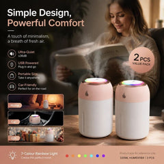 2 Pack Colour Light Humidifier 330ML Pink, Festive Bundle