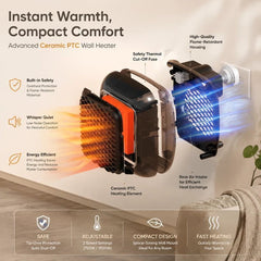Wall Mount Mini Heater with Remote Timer Portable Electric Warmer for Home Office