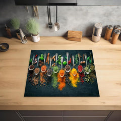 Hob Cover Herbs, Spices Spoons, Decorative Kitchen Mat Induction Hob Protector, 40x60 Cm