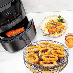 3pcs Air Fryer Basket Rack Stainless Steel Compartment, silver