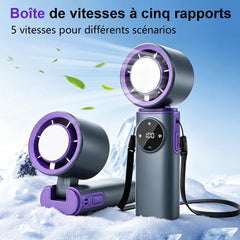 Portable Handheld Fan with Ice Cooling, 199 Speed Settings, 6000mAh Rechargeable Battery, LED Display, Foldable, USB-C Charging, for Home Office Travel Outdoor Use