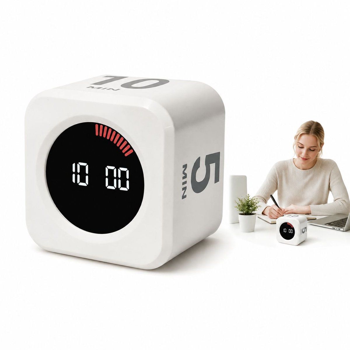 Silent Digital Kitchen Timer Cube Rechargeable USB-C Countdown Timer with 5 10 25 45 Minute Presets for Study and Time Management, 5x5x3.8 cm