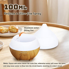 Aromatherapy Essential Oil Diffuser 100ml, Ultrasonic Aroma Diffuser with 7 Color LED Lights and Auto-Off Function, Wood Grain Humidifier for Home Office