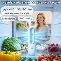 Rechargeable Fridge Deodorizer, O3 Air Purifier with 2 Modes, Fridge Odor Eliminator, Quiet Smell Remover, 30 Days Fresh Mode, Reusable