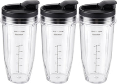 Ninja Blender Cups Replacement 24oz – Compatible with Ninja BN401, BL450, BL456, BL480, BL2012, BN751, BN801, SS101, SS151 – 3 Pack with To-Go Lids