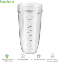3-Pack 24oz Ninja Blender Cups, Blender Replacement Parts Compatible with Ninja Auto-iQ Series Blenders BL480 BL481 BL482 BL640 BL682 BL2012 BN801
