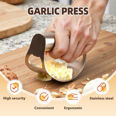 2025 New Stainless Steel Garlic Presser, Portable Manual Stainless Steel Garlic Press for Home Kitchen Utensils, Upgrade Rocker Crusher Masher with Garlic Peeling (1)