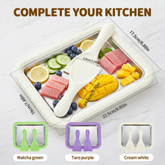 Rolled Ice Cream Maker Kit, 2026 New Stainless Steel Freeze Plate with 2 Scrapers, DIY Stir Fried Ice Cream Tray for Homemade Desserts, Perfect for Family Fun & Parties (White)