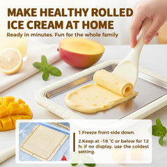Rolled Ice Cream Maker Kit, 2026 New Stainless Steel Freeze Plate with 2 Scrapers, DIY Stir Fried Ice Cream Tray for Homemade Desserts, Perfect for Family Fun & Parties (White)