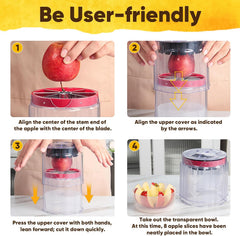 5.12-Inch Apple Slicer - 8 Slices, Ultra-Safe & Heavy-Duty Stainless Steel Extra Large Apple Cutter, Upgraded Cut Apples All The Way Through, with Red Bowl