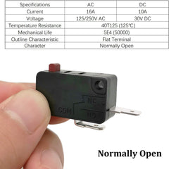Microwave Oven Door Switch Replacement Part, 16A 125VAC, KW3AT-16 (Downward Compatible with KW3A-16), 2X Normally Open + 1x Normally Closed