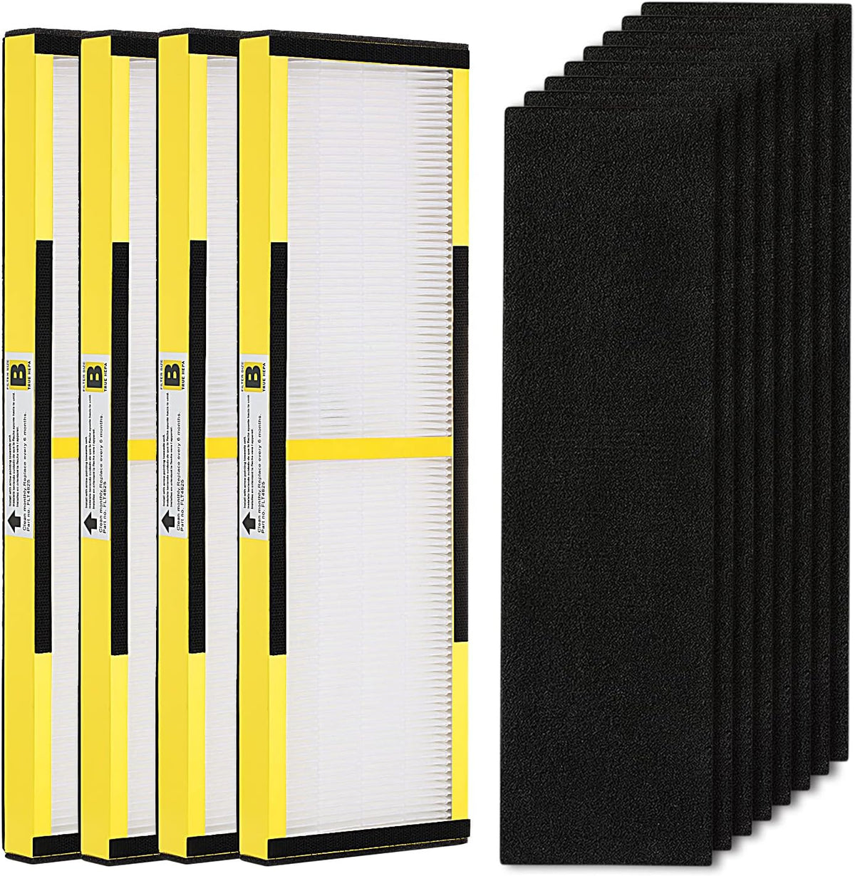 4 Pack FLT4825 True HEPA Filter B Replacement with Activated Carbon Pre-Filters Compatible with Guardian Air Purifier AC4825 AC4300 AC4800 AC4900 AC4850