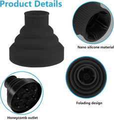 Hair Diffuser,Collapsible Hair Diffuser Portable,Diffuser Attachment for Hair Dryer,Hair Diffuser for Curly Hair,Hair Dryer Diffuser Attachment for Curly and Wavy Hair,for Most Hair Dryers (Black)