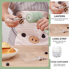 Handheld cordless electric blender - comes with 3 accessories - portable multi-functional food blender - can be used to blend eggs, whip cream, and chop garlic.