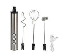 Stainless Steel Milk Frother, USB Charging, Handheld Electric Egg Beater for Home Kitchen