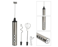 Stainless Steel Milk Frother, USB Charging, Handheld Electric Egg Beater for Home Kitchen